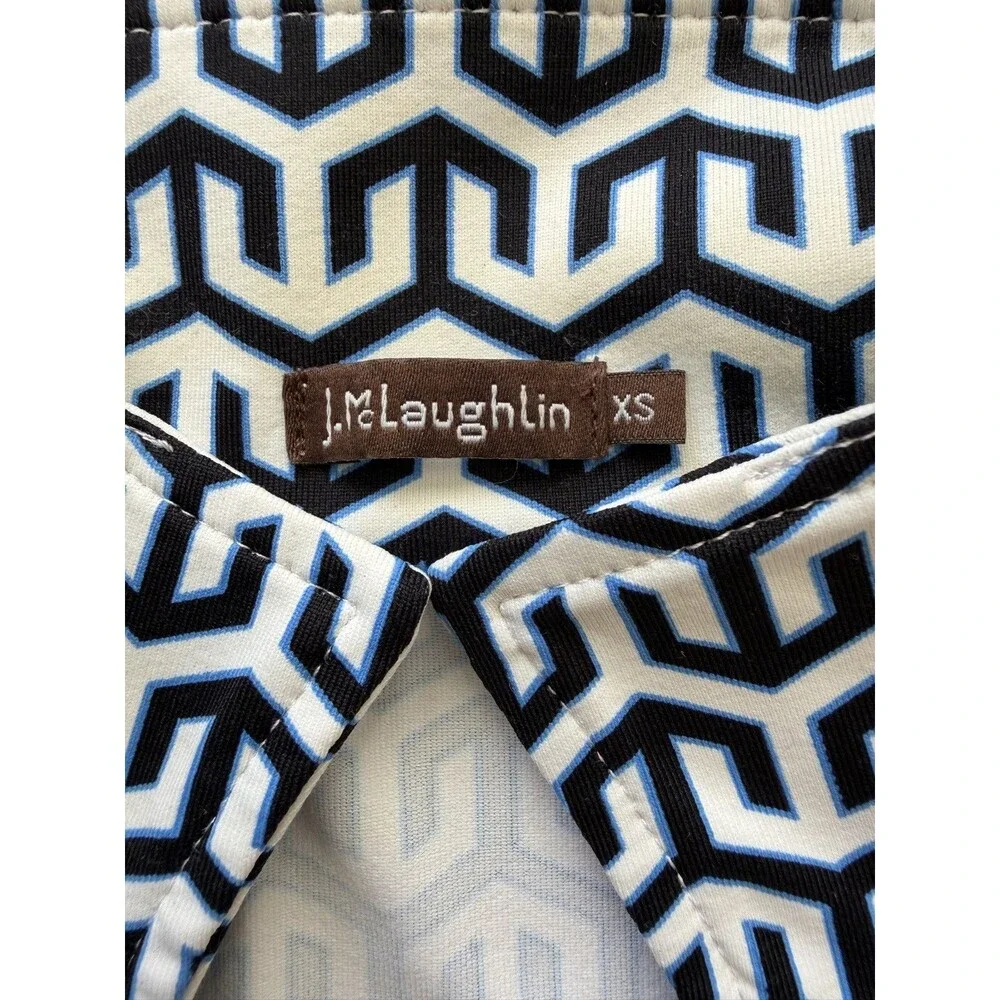 J. McLaughlin Dress‎ Catalina Cloth 3/4 Sleeve Blue/ White Geometric Dress XS - Picture 6 of 11